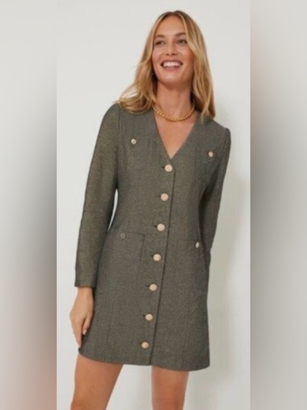Pomander Place NEW Coventry Metallic Keira Linen Classic Gold Mini Dress Size L